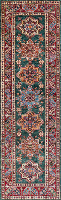 Kazak Green Runner Hand Knotted 28 X 90 Area Rug 700-146723 Image 0