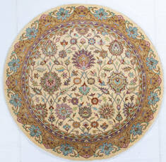 Chobi Beige Round Hand Knotted 5'11" X 5'11"  Area Rug 700-146730