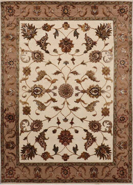 Indian Jaipur White Rectangle 5x7 ft Wool and Raised Silk Carpet 146739