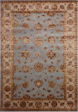 Indian Jaipur Blue Rectangle 6x9 ft Wool and Raised Silk Carpet 146740