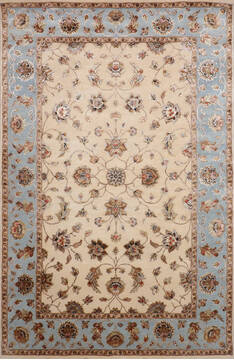 Indian Jaipur White Rectangle 6x9 ft Wool and Raised Silk Carpet 146741