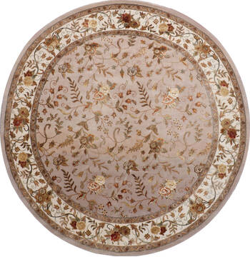 Indian Jaipur Beige Round 9 ft and Larger Wool and Raised Silk Carpet 146743