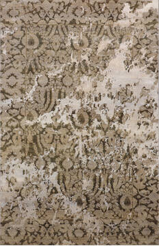 Indian Jaipur Green Rectangle 6x9 ft Wool and Raised Silk Carpet 146749
