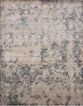 Indian Jaipur Grey Rectangle 8x10 ft Wool and Raised Silk Carpet 146755