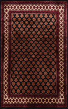 Kashmir Black Hand Knotted 3'0" X 4'11"  Area Rug 905-146758