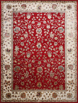 Indian Jaipur Red Rectangle 9x12 ft Wool and Raised Silk Carpet 146802