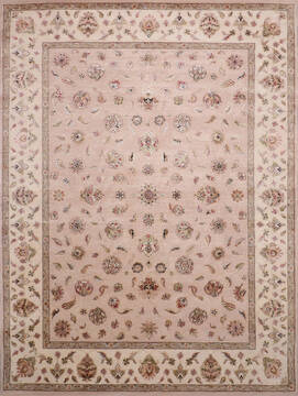 Indian Jaipur Beige Rectangle 9x12 ft Wool and Raised Silk Carpet 146803