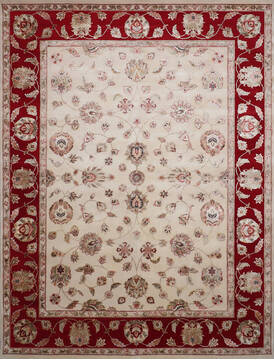 Indian Jaipur White Rectangle 9x12 ft Wool and Raised Silk Carpet 146804