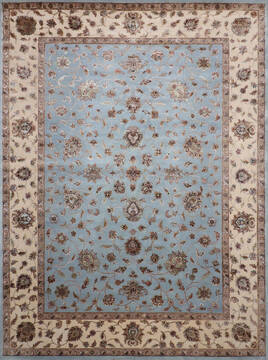 Indian Jaipur Blue Rectangle 9x12 ft Wool and Raised Silk Carpet 146805