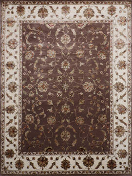 Indian Jaipur Brown Rectangle 9x12 ft Wool and Raised Silk Carpet 146807