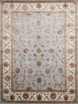 Indian Jaipur Grey Rectangle 9x12 ft Wool and Raised Silk Carpet 146808