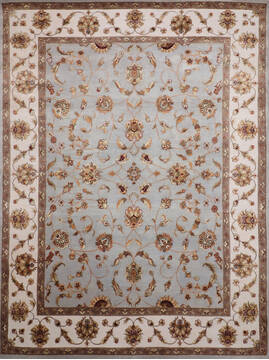Indian Jaipur Grey Rectangle 9x12 ft Wool and Raised Silk Carpet 146809