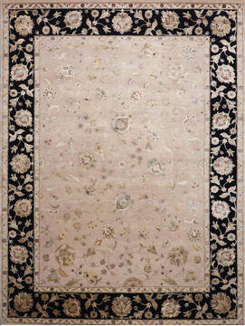 Indian Jaipur Beige Rectangle 9x12 ft Wool and Raised Silk Carpet 146810