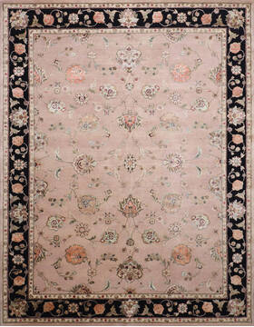 Indian Jaipur Beige Rectangle 9x12 ft Wool and Raised Silk Carpet 146811