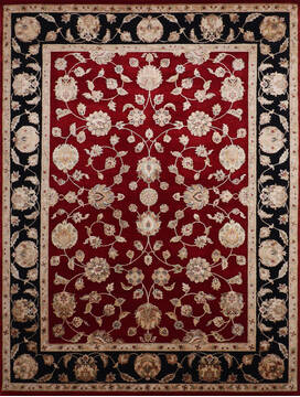 Indian Jaipur Black Rectangle 9x12 ft Wool and Raised Silk Carpet 146815
