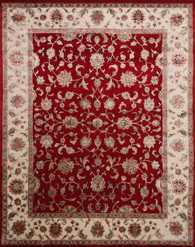 Indian Jaipur Red Rectangle 8x10 ft Wool and Raised Silk Carpet 146819