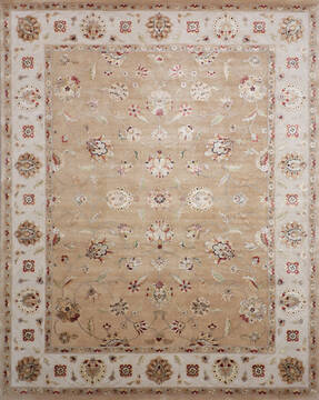 Indian Jaipur Beige Rectangle 8x10 ft Wool and Raised Silk Carpet 146820