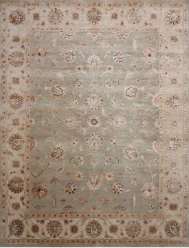 Indian Jaipur Green Rectangle 8x10 ft Wool and Raised Silk Carpet 146821