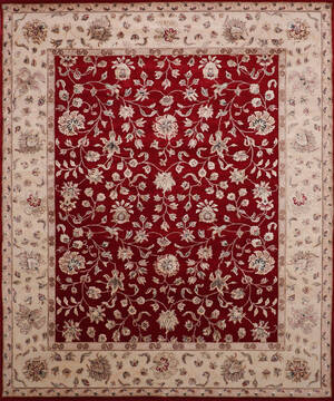 Indian Jaipur Red Rectangle 8x10 ft Wool and Raised Silk Carpet 146824