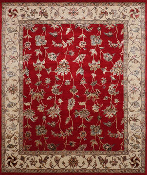 Indian Jaipur Red Rectangle 8x10 ft Wool and Raised Silk Carpet 146825