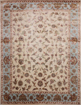 Indian Jaipur White Rectangle 8x10 ft Wool and Raised Silk Carpet 146827