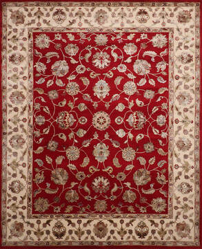 Indian Jaipur Red Rectangle 8x10 ft Wool and Raised Silk Carpet 146828