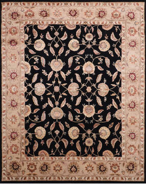 Indian Jaipur Black Rectangle 8x10 ft Wool and Raised Silk Carpet 146835