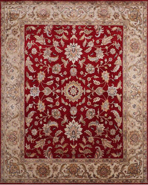 Indian Jaipur Red Rectangle 8x10 ft Wool and Raised Silk Carpet 146840