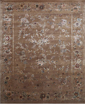Indian Jaipur Beige Rectangle 8x10 ft Wool and Raised Silk Carpet 146843
