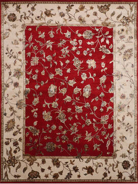 Indian Jaipur Red Rectangle 8x10 ft Wool and Raised Silk Carpet 146845
