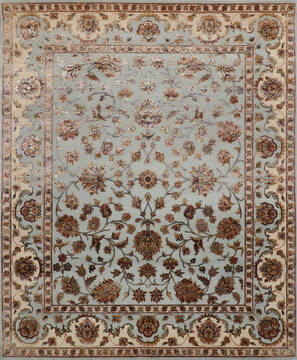 Indian Jaipur Blue Rectangle 8x10 ft Wool and Raised Silk Carpet 146846