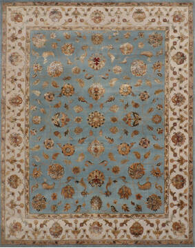 Indian Jaipur Blue Rectangle 8x10 ft Wool and Raised Silk Carpet 146847