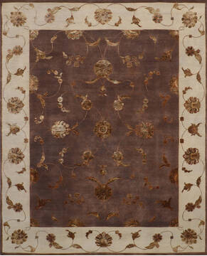 Indian Jaipur Brown Rectangle 8x10 ft Wool and Raised Silk Carpet 146848