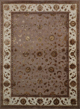 Indian Jaipur Brown Rectangle 9x12 ft Wool and Raised Silk Carpet 146849