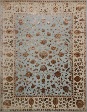 Indian Jaipur Blue Rectangle 9x12 ft Wool and Raised Silk Carpet 146850
