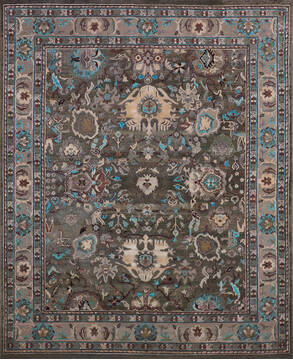 Indian Jaipur Green Rectangle 8x10 ft Wool and Raised Silk Carpet 146851