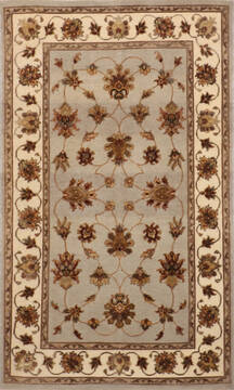 Indian Jaipur Grey Rectangle 3x5 ft Wool and Raised Silk Carpet 146852
