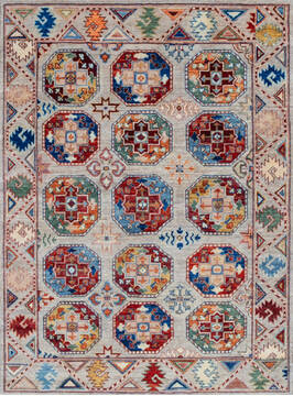 Afghan Chobi Grey Rectangle 5x7 ft Wool Carpet 146882