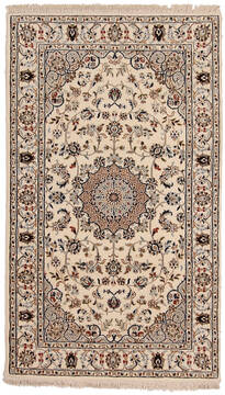 Indian Nain Beige Rectangle 3x5 ft Wool and Silk Carpet 146893