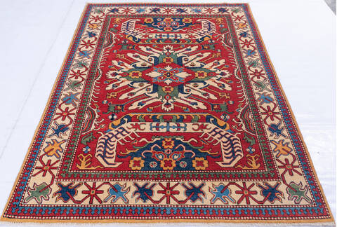 Kazak Red Hand Knotted 50 X 69 Area Rug 700-146900 Image 1