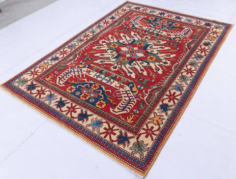 Kazak Red Hand Knotted 50 X 69 Area Rug 700-146900 Image 2