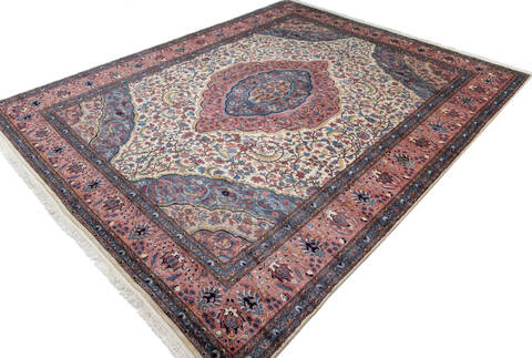 Pak-Persian Beige Hand Knotted 104 X 128 Area Rug 700-146910 Image 2