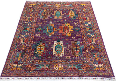 Chobi Purple Hand Knotted 59 X 80 Area Rug 700-146972 Image 1