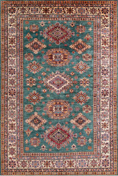 Afghan Kazak Green Rectangle 5x8 ft Wool Carpet 146974