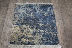 Indian Jaipur Blue Square 4 ft and Smaller Wool and Raised Silk Carpet 146984