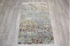 Indian Jaipur Grey Runner 6 ft and Smaller Wool and Raised Silk Carpet 146990