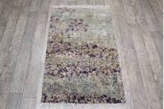 Indian Jaipur Grey Runner 6 ft and Smaller Wool and Raised Silk Carpet 146991