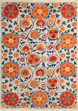 Afghan Chobi White Rectangle 5x8 ft Wool Carpet 147003