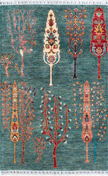 Chobi Green Hand Knotted 3'5" X 5'4"  Area Rug 700-147006
