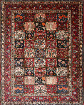 Persian Bakhtiar Red Rectangle 8x10 ft Wool Carpet 147017